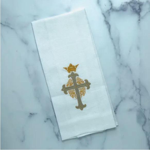 Cross with Crown Towel, White (gold)