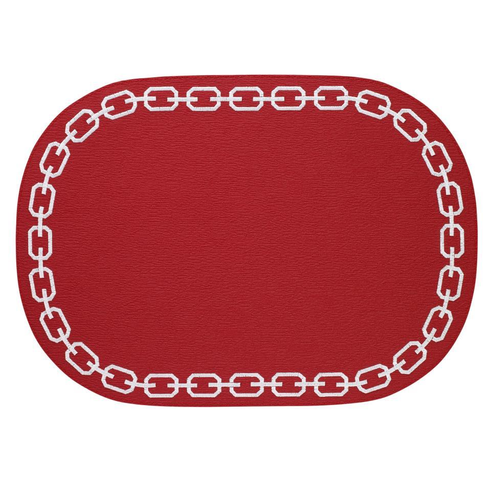 Red/White Oval Mats - Set of 4