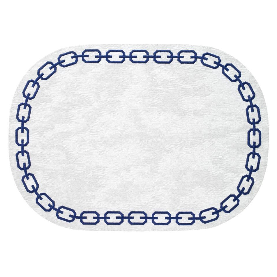 White/Navy Oval Mats - Set of 4