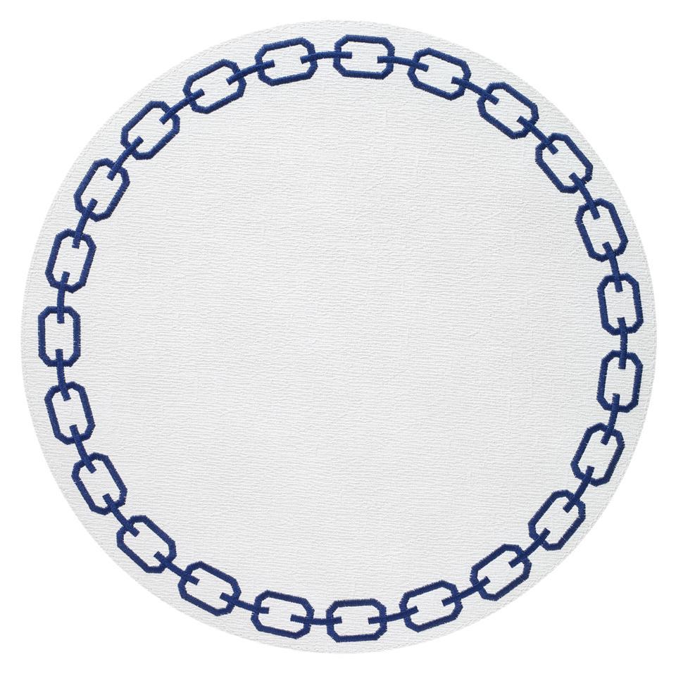 White/Navy Round Mats - Set of 4
