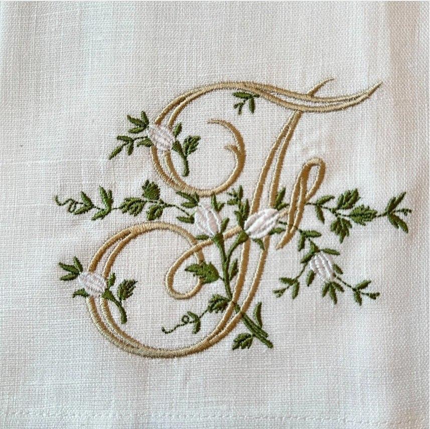 Towel, Floral Monogram F, White (Cream Multi)
