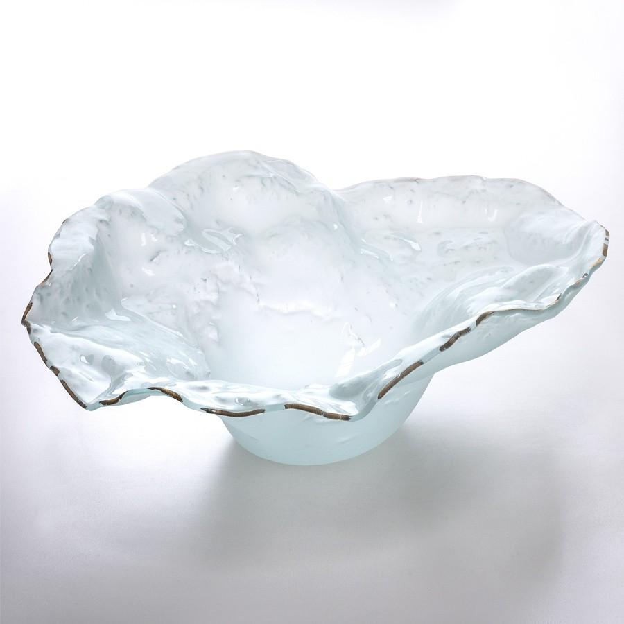 28 x 20 x 8 ½" Water Bowl Sculpture - Frosted with gold trim series of 500
