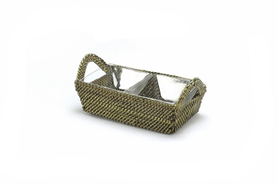Basket with Glass Bowl Set of 2