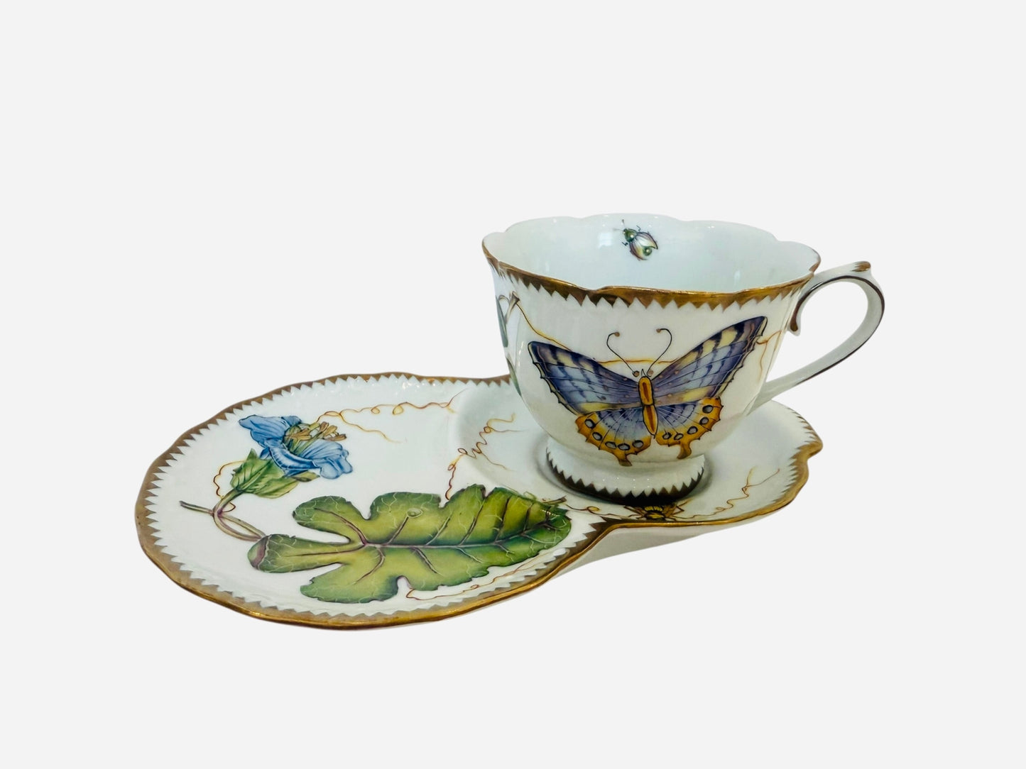Tea Cup and Toast Tray Blue Flower with Butterfly