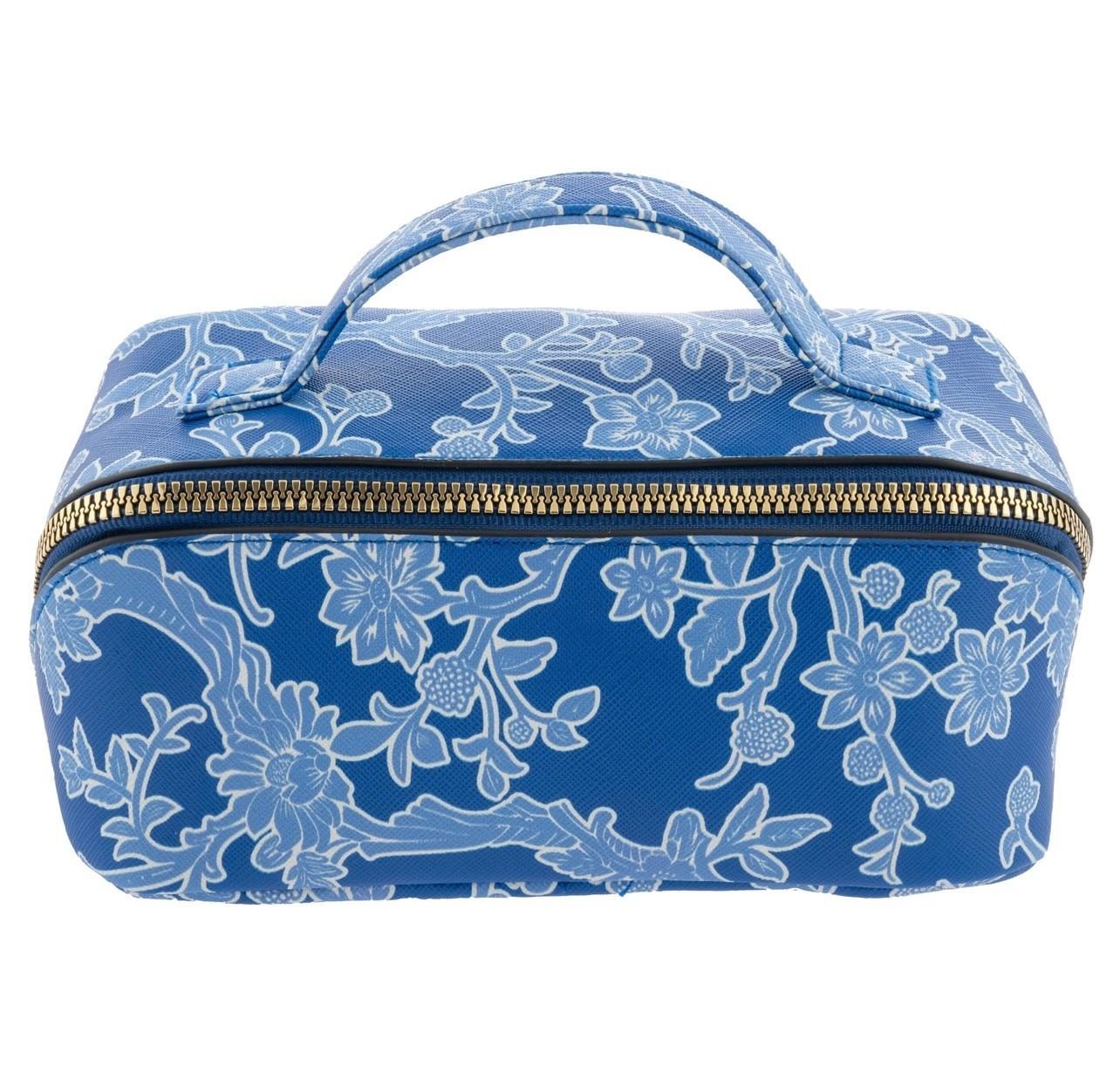 Blue Floral Zip Cosmetic Bag