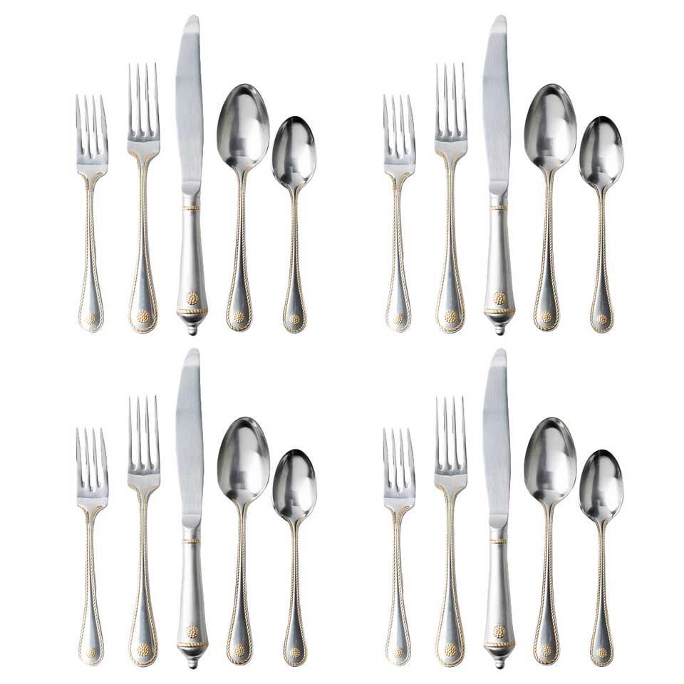 20pc Place Setting - Bright Satin with Gold