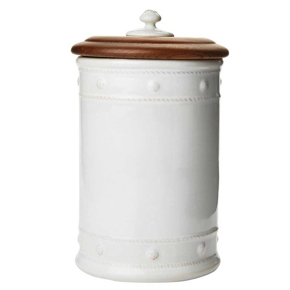 11.5" Canister with Wooden Lid - Whitewash
