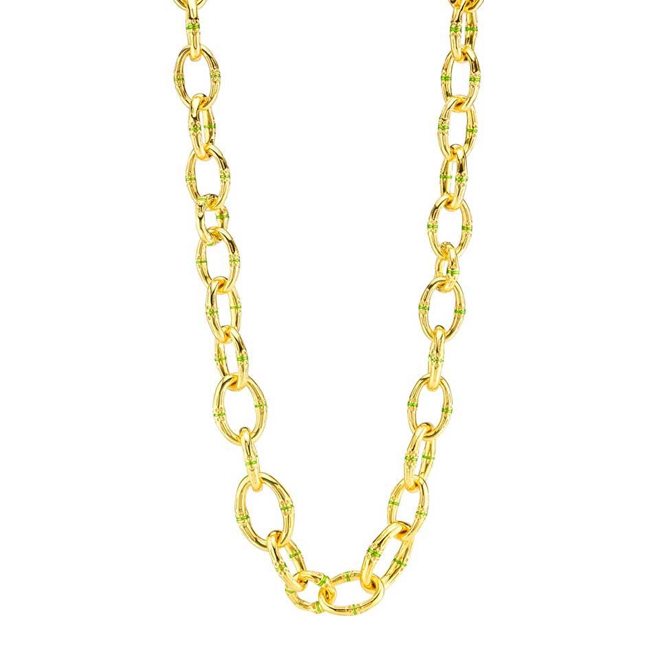 Link Necklace, 18" - Gold/Green Enamel