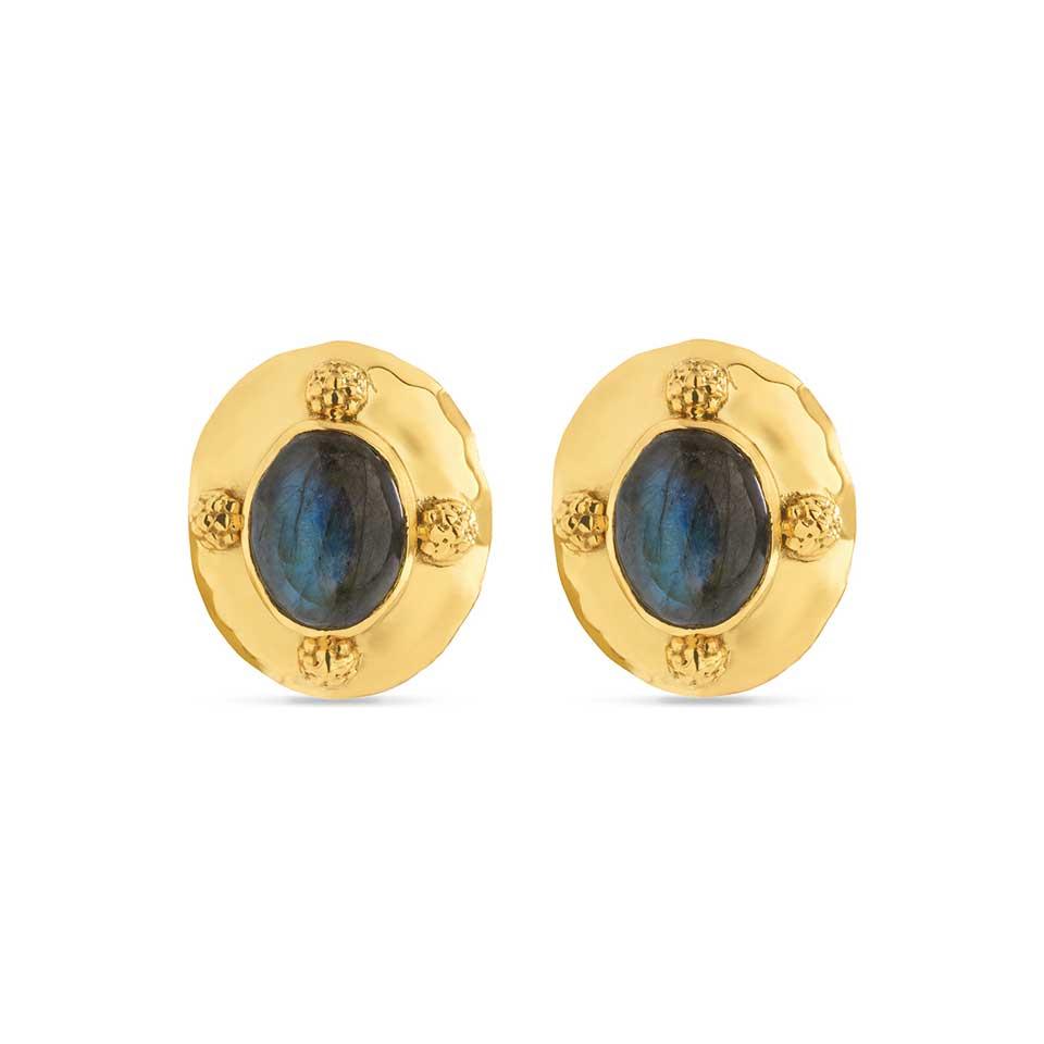 Oval Clip Earrings - Gold/Blue Labradorite