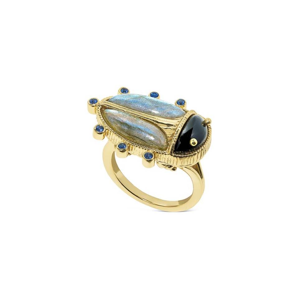Ring, Size 7 - Blue Labradorite/Black Agate