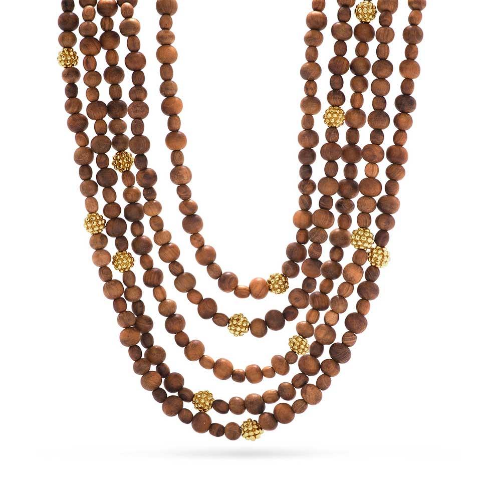 Beads 5-Strand Necklace, 18' - Teak