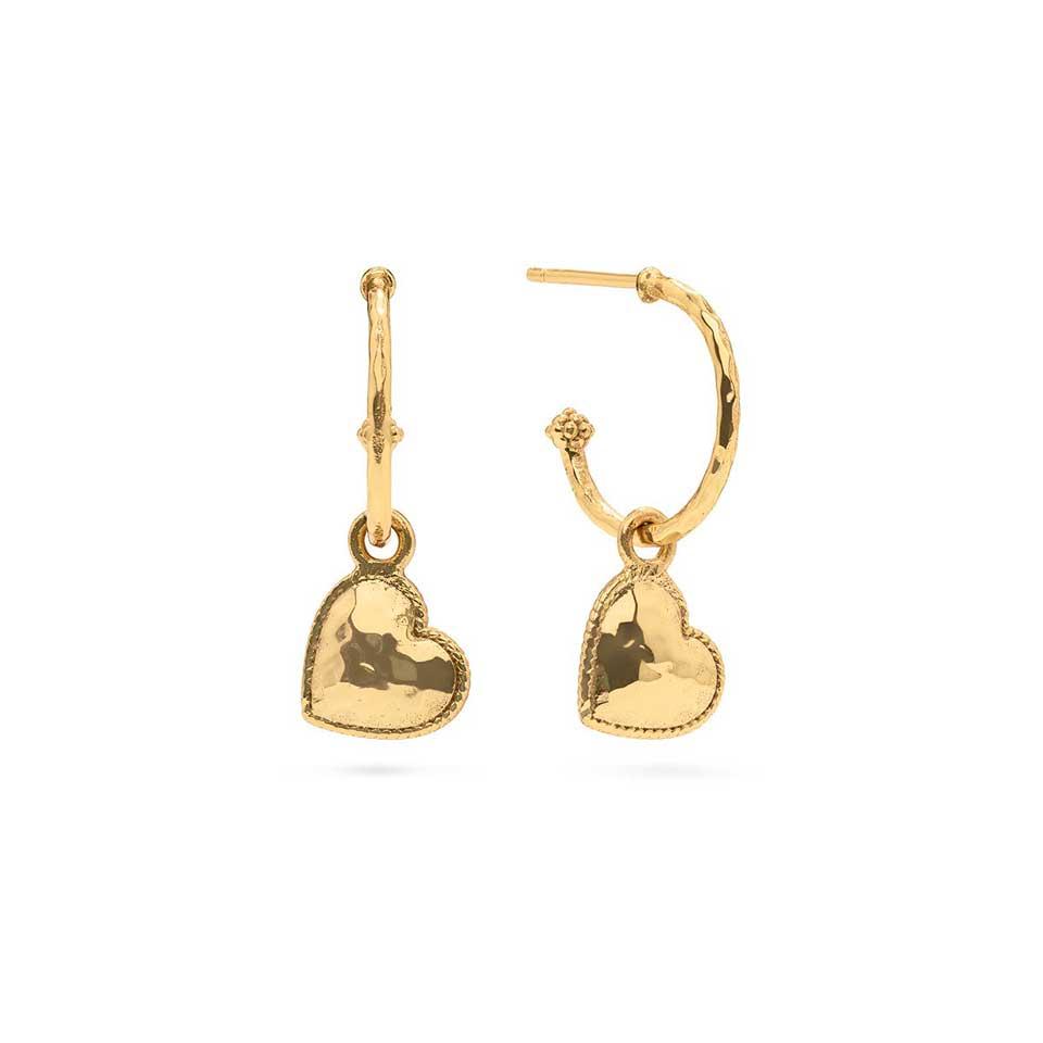 Hoop Earrings with Heart Charm - Gold
