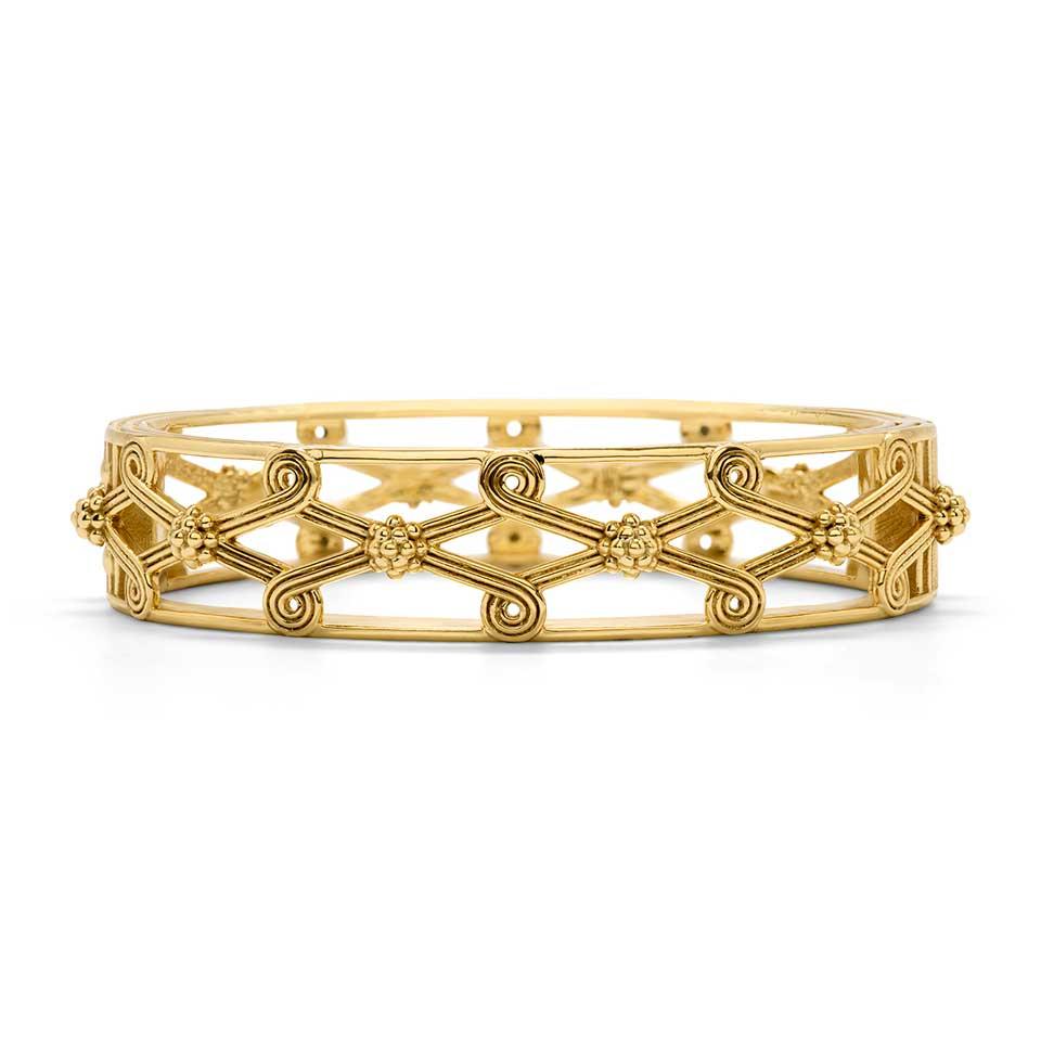 Lattice Hinged Bangle - Gold