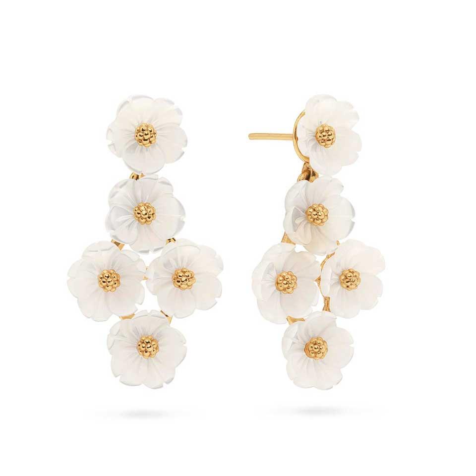 Floral Petite Post Drop Earrings - MOP/Gold