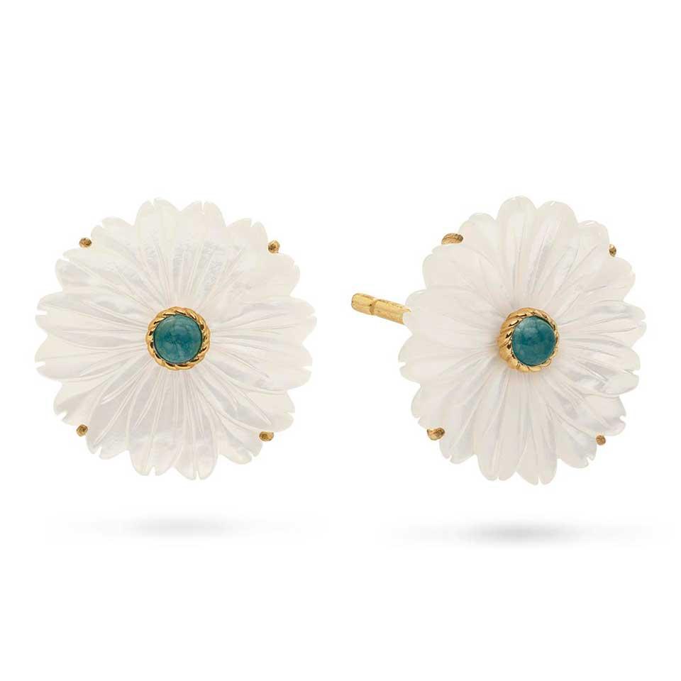 Flower Stud Earrings - MOP/Ocean Jade