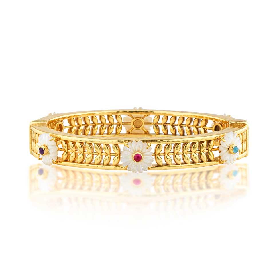 Fleur Vine Hinged Bangle, S/M - Multi