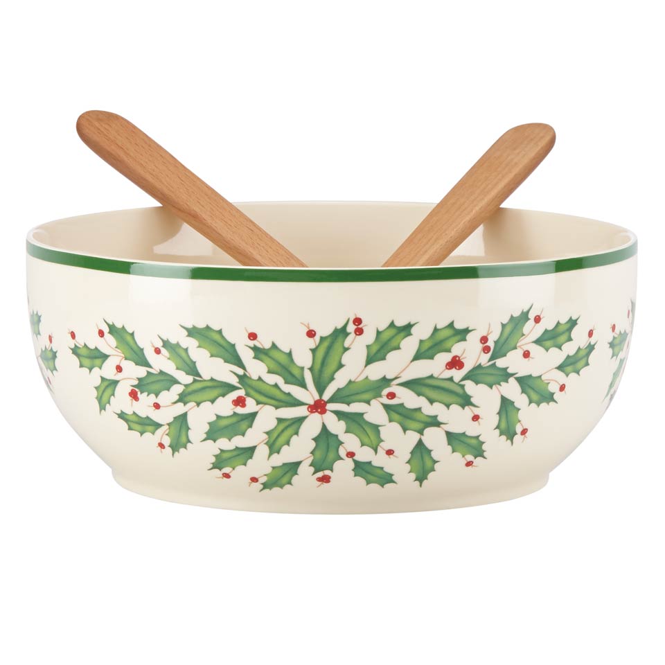 Salad Bowl with Wood Servers