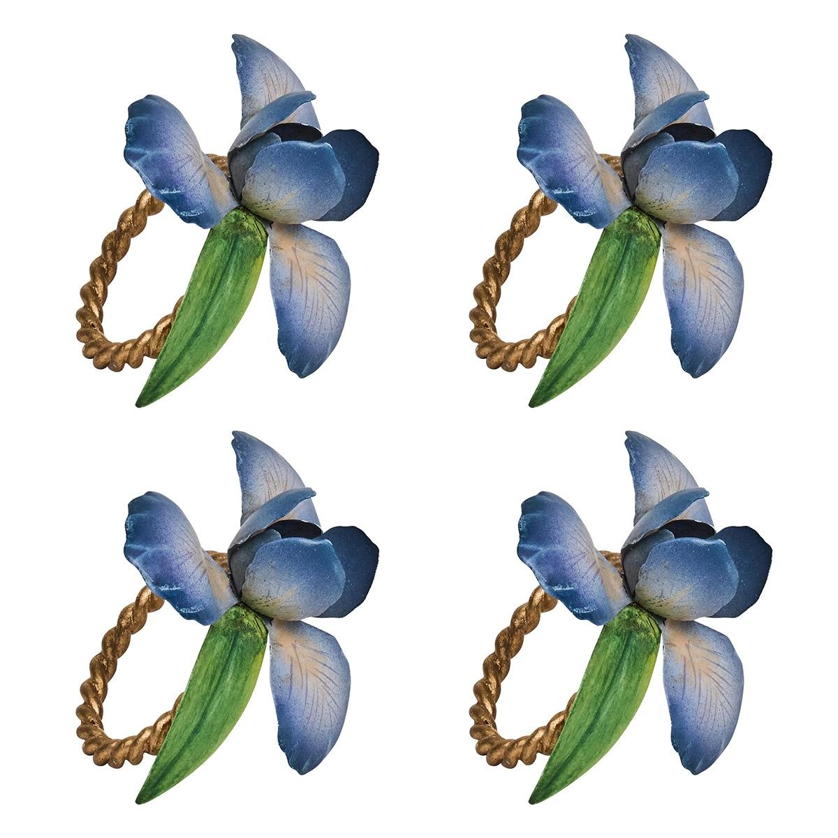 Meadow Walk Iris Napkin Ring Set/4 - Chambray