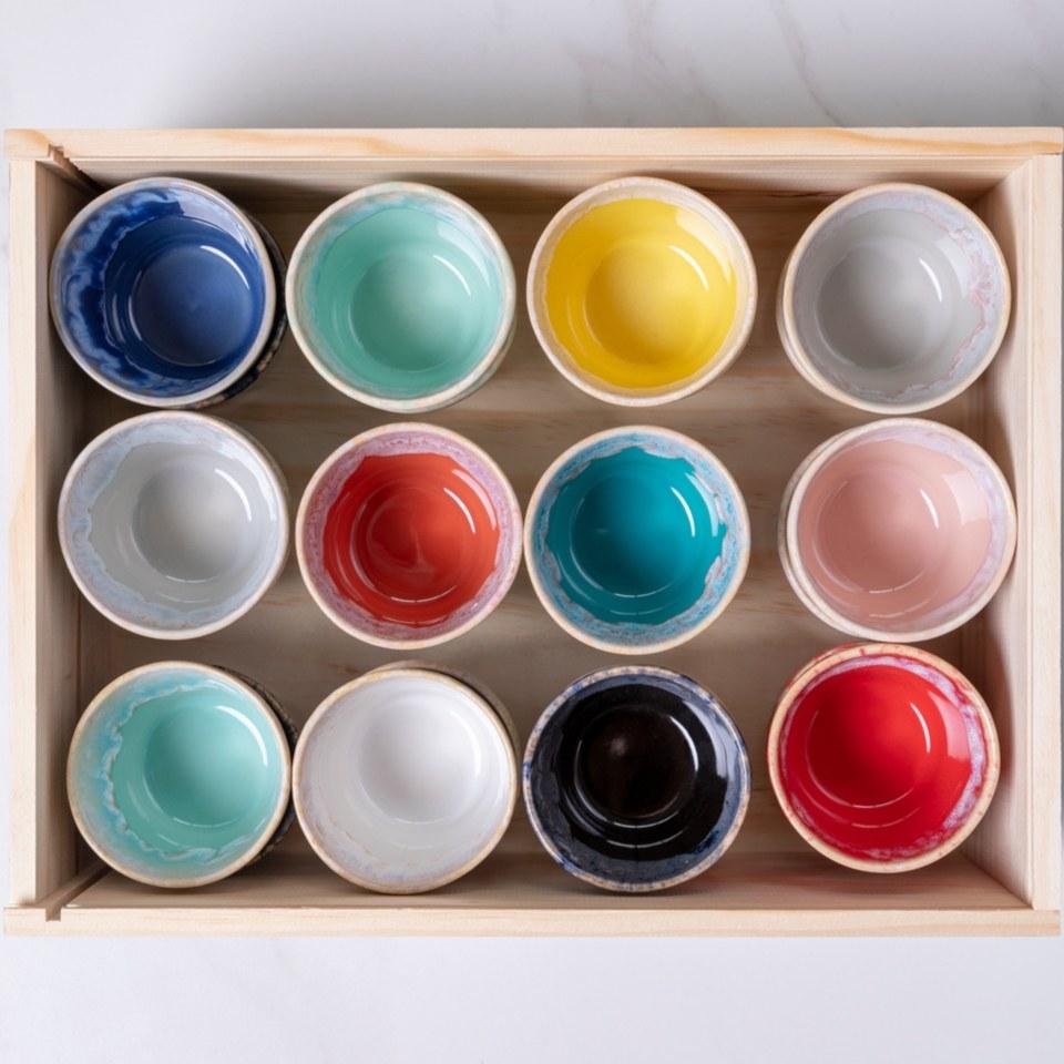 Wooden Box 40 Espresso Cups, Multicolor