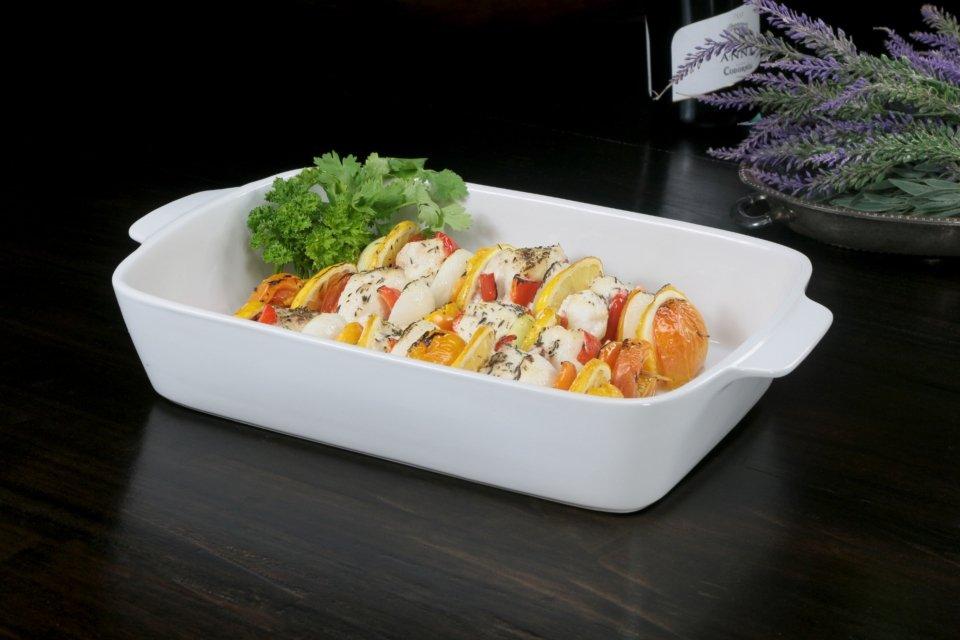 Calaisio Rectangular Casserol Stoneware Roaster Large, White 3QT