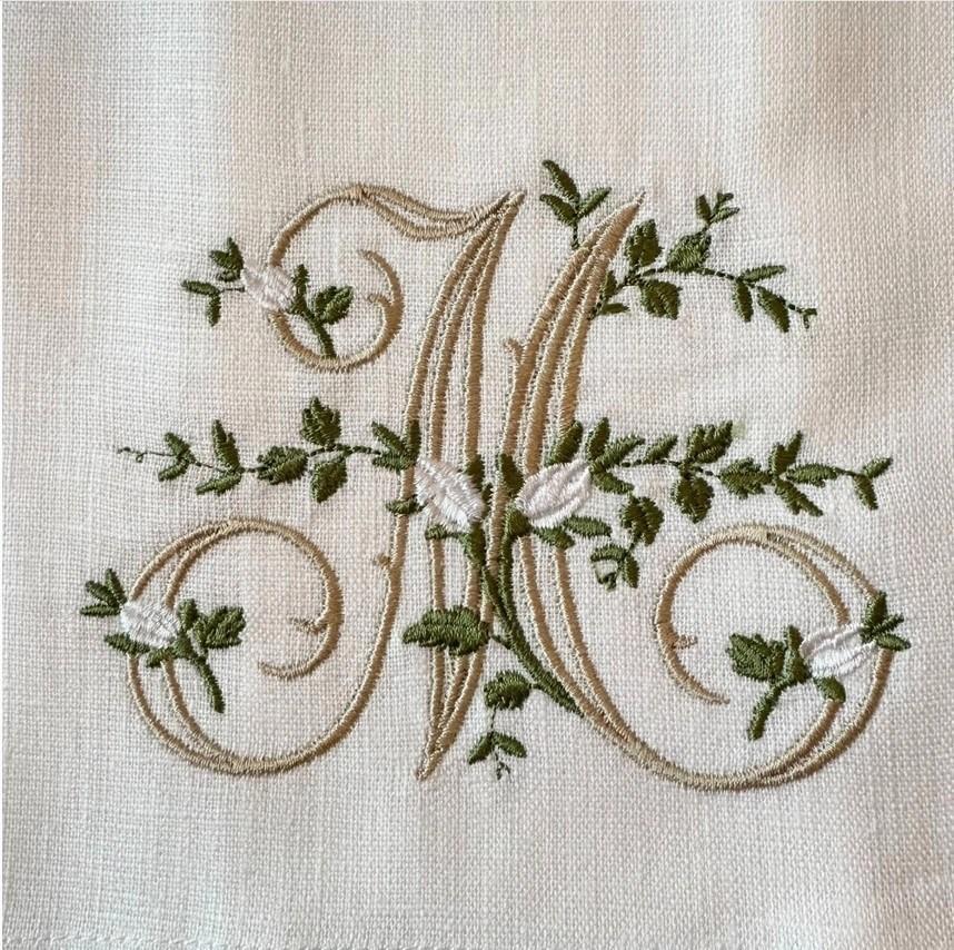 Towel, Floral Monogram M, White (Cream Multi)