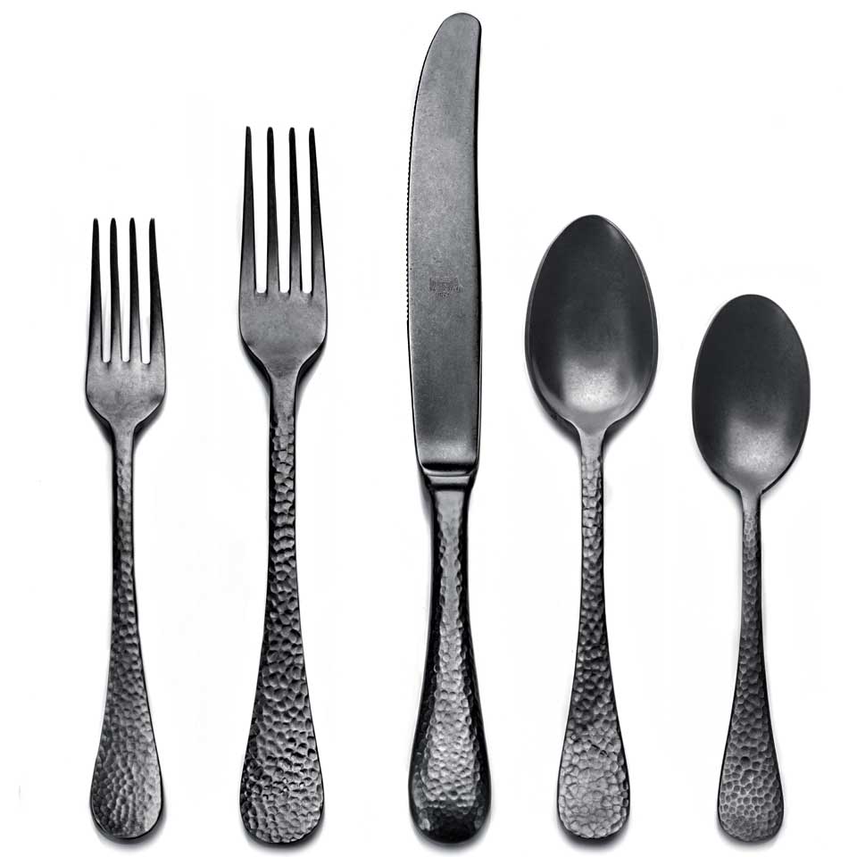 Cutlery Set 5 Pcs Place Setting Pewter Oro Nero