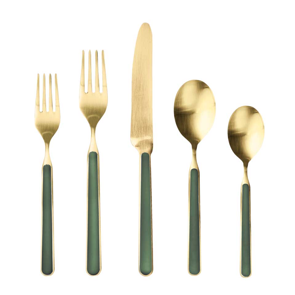 Cutlery Set 5 Pcs Place Setting Ice Oro Forrest Green