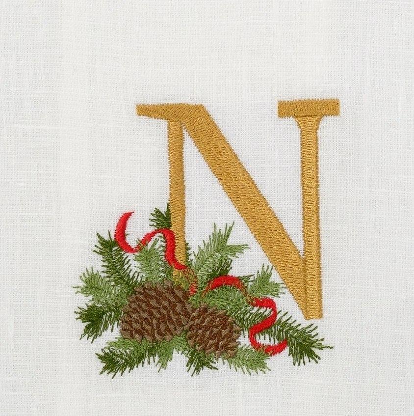 Towel, Winter Pine Monogram N, White (Multi)