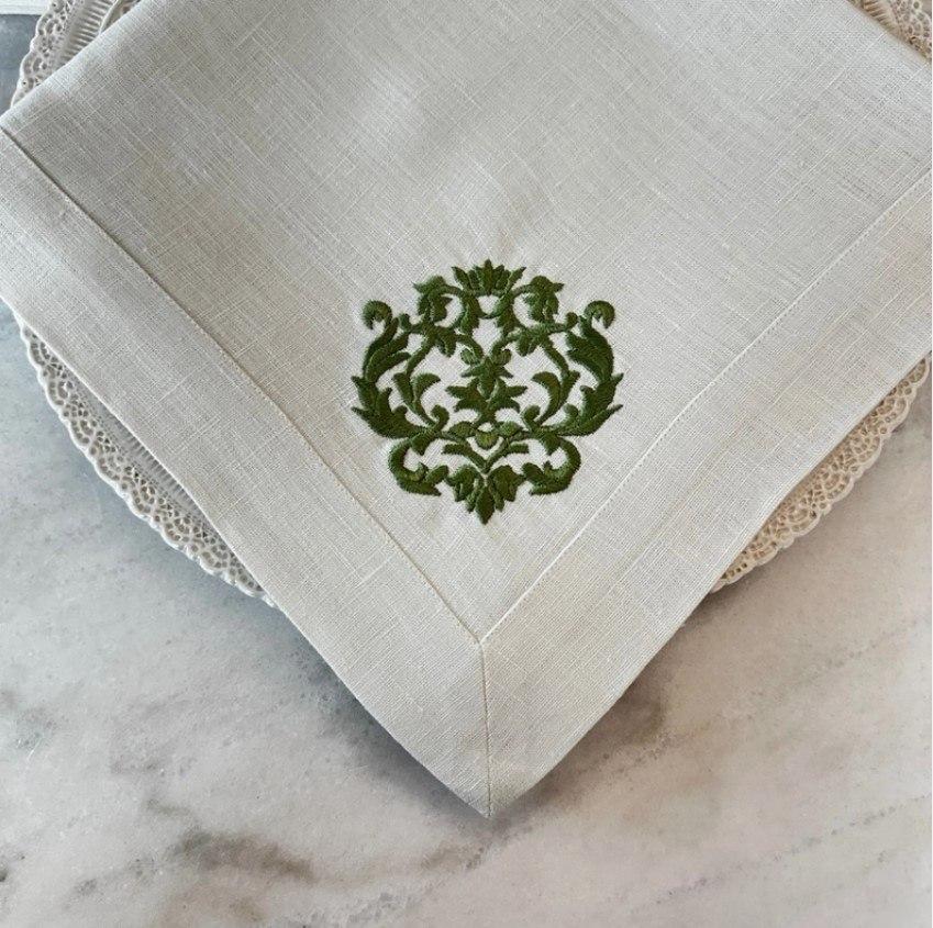 Napkin Large, Damask, Cream (Green)