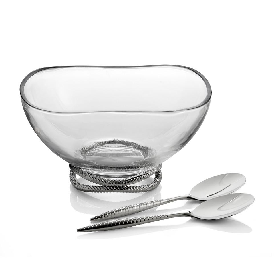 Glass Salad Bowl With Servers