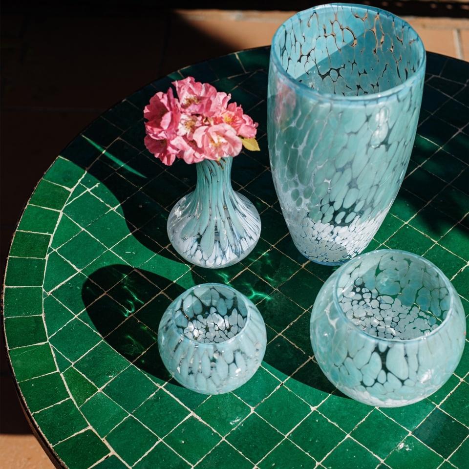 Light Blue and White Round Bud Vase