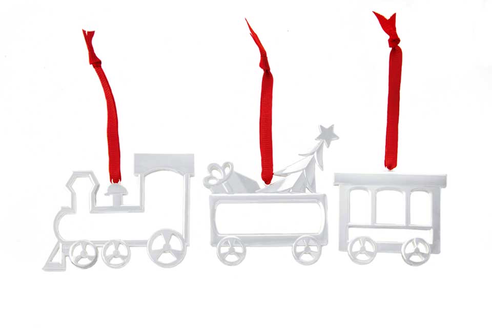 Mini Ornaments Train Engine, Toy Car & Caboose, Set Of 3
