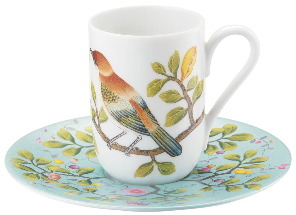 Expresso Cup White Bkgrd & Saucer Turq Bkgrd Set GBX