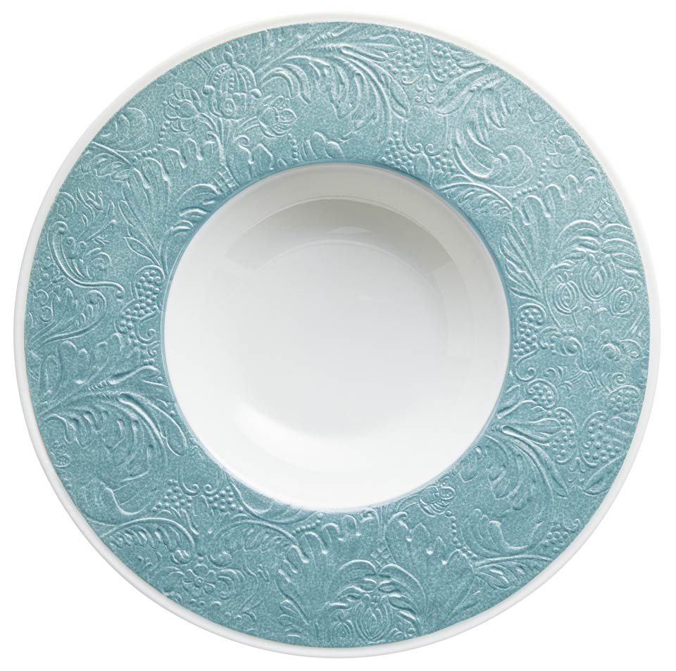 Sky Blue - French Rim Soup Plate w/Engrvd Rim 10.6 in Ctr 5.5 in 9 oz