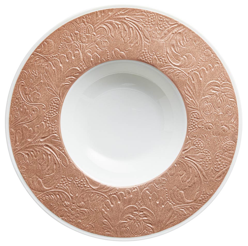 Copper - French Rim Soup Plate w/Engrvd Rim 10.6 in Ctr 5.5 in 9 oz