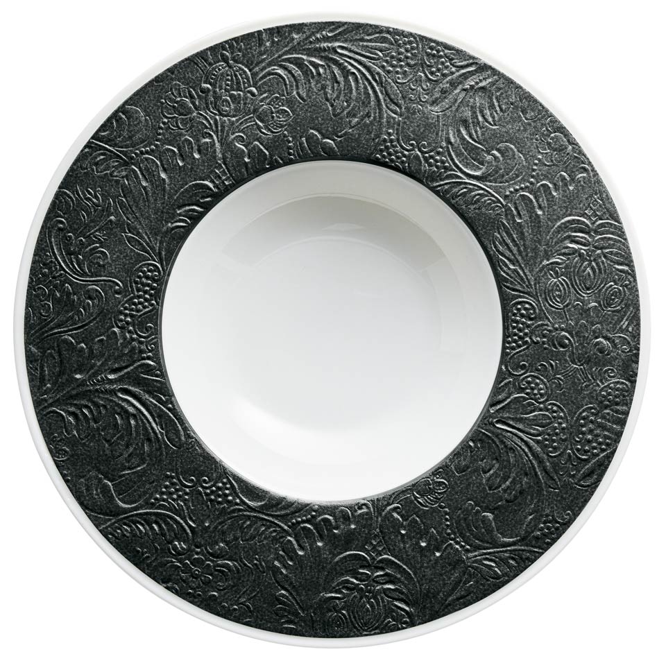 Black Matte - French Rim Soup Plate w/Engrvd Rim 10.6 in Ctr 5.5 in 9 oz
