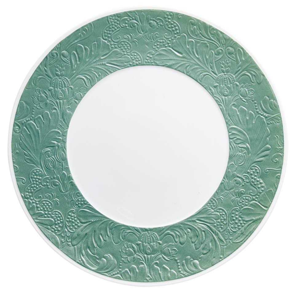 Turquoise - American Dinner Plate w/ Engraved Rim 10.6 in