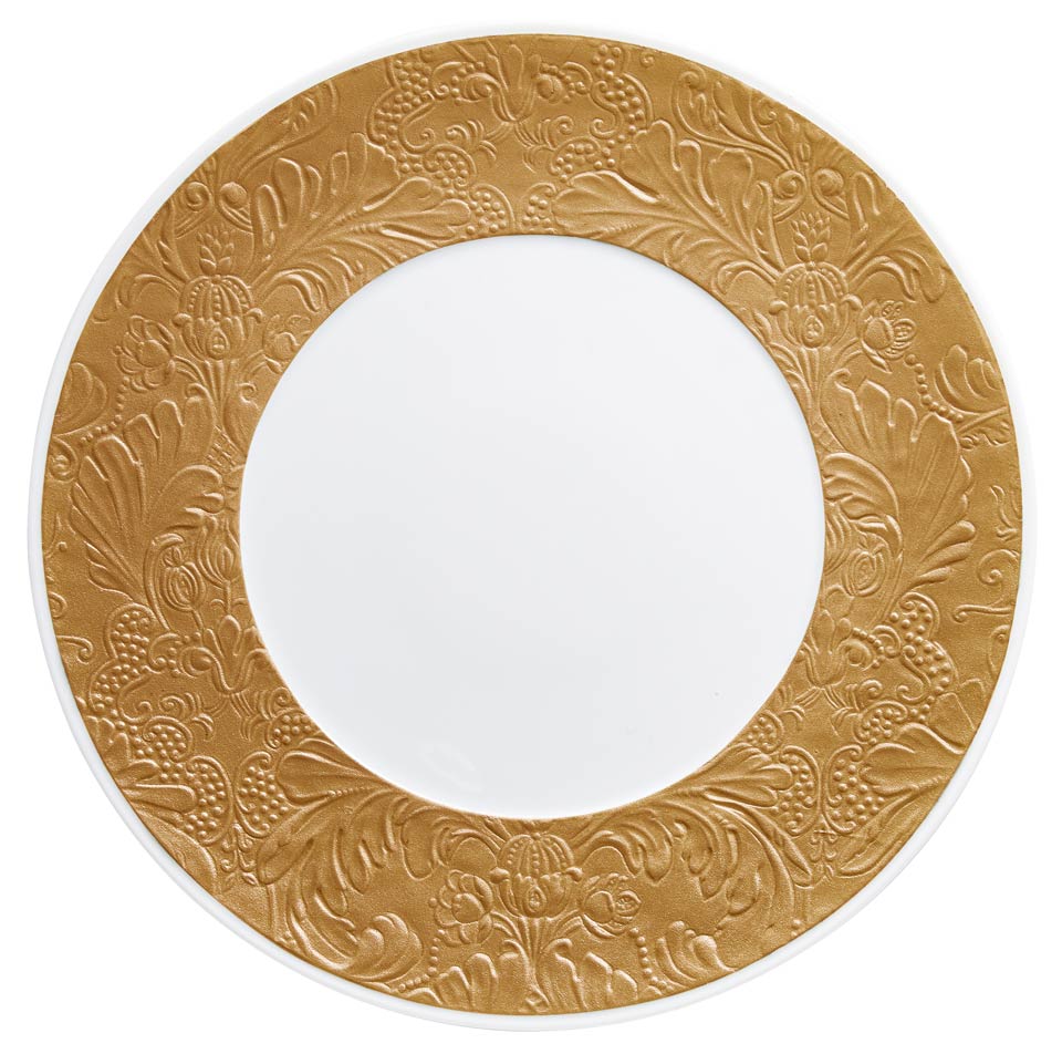 Metallic Gold - American Dinner Plate w/ Engraved Rim 10.6 in