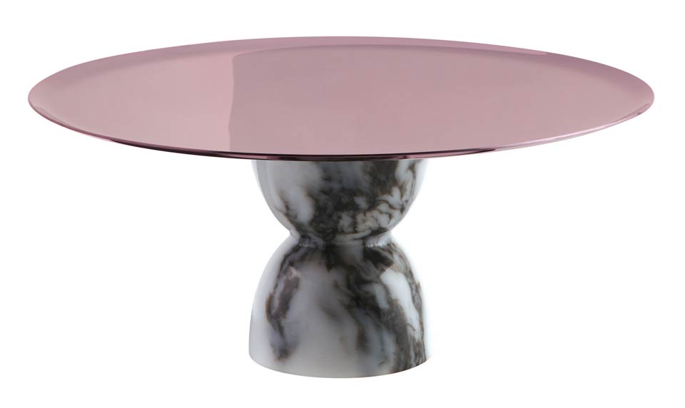 Footed Stand 8 1/2 in H 3 3/4 in PVD Parfait Amour/White Marble Resin