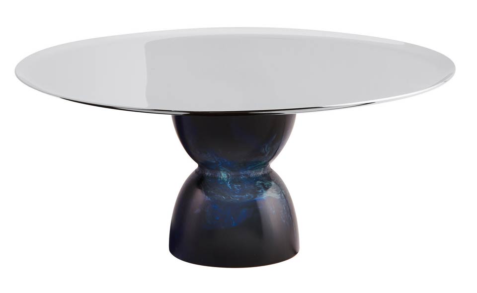 Footed Stand s/s Blue Resin 8 3/4 in H 3 3/4 in