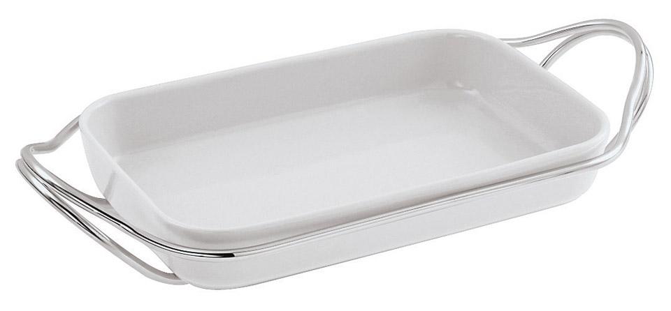 Holder w/ Rectangular Porcelain Dish Set s/s 15 7/8 in x 10 5/8 in Polished