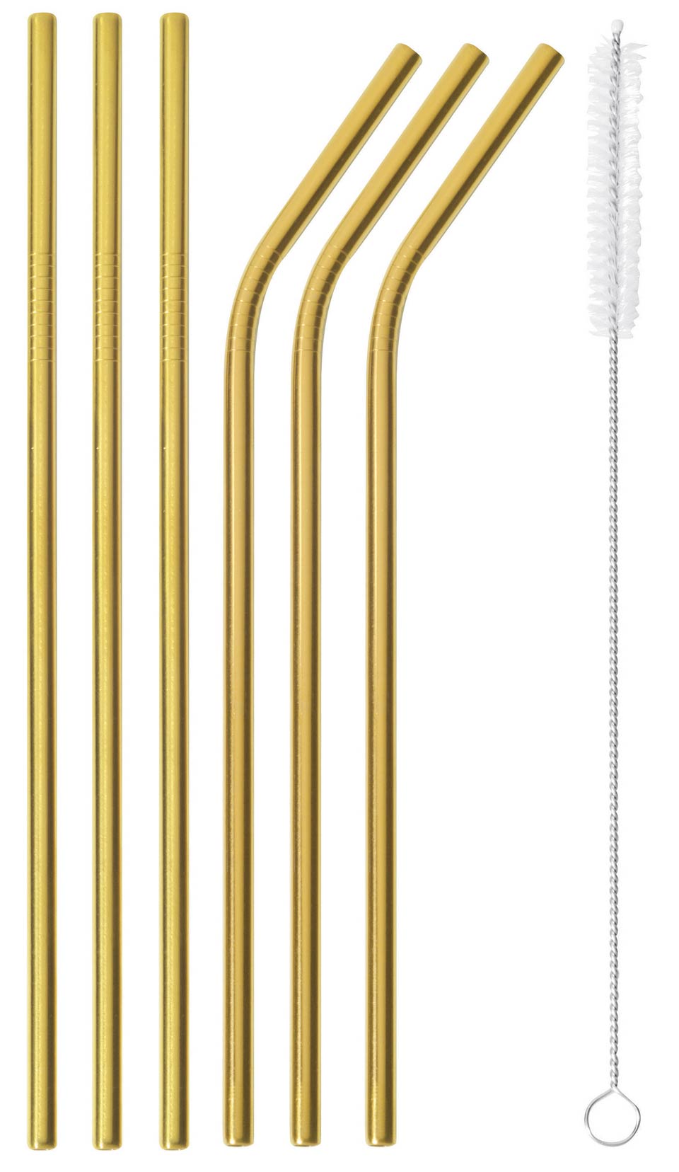 Set of 6 Gold Straws (with brush) - s/s
