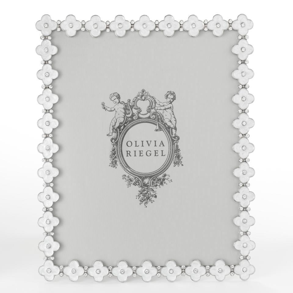 Silver White Enamel Clover Picture Frame