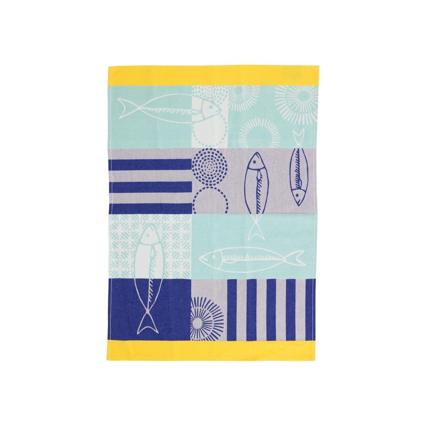 Aqua, Blue, and Yellow Fish Dish Towels - Set of 2