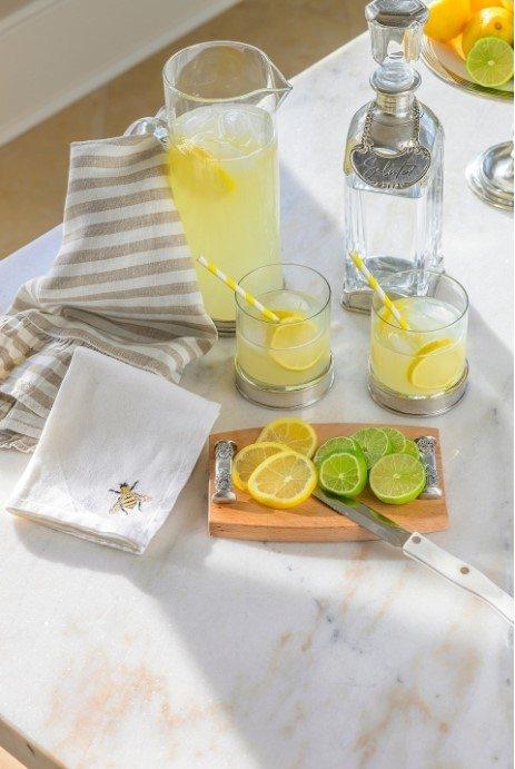 Striped Linen Towel With Ruffle, Flax and Cream Stripe