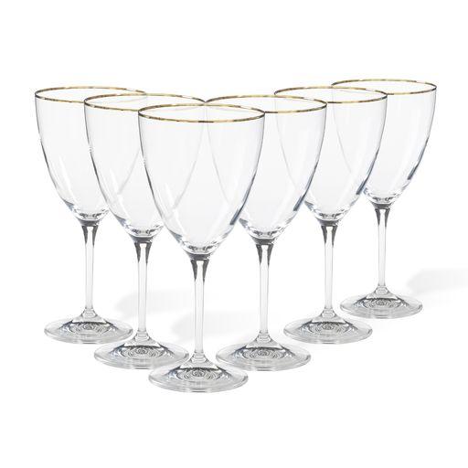Set/6 water glasses, Clear w/ golden rim