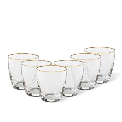 Set/6 tumblers w/ golden rim, Clear w/ golden rim