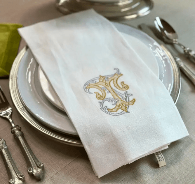 Towel, Vintage Vine Monogram T, White (Gold/Platinum)