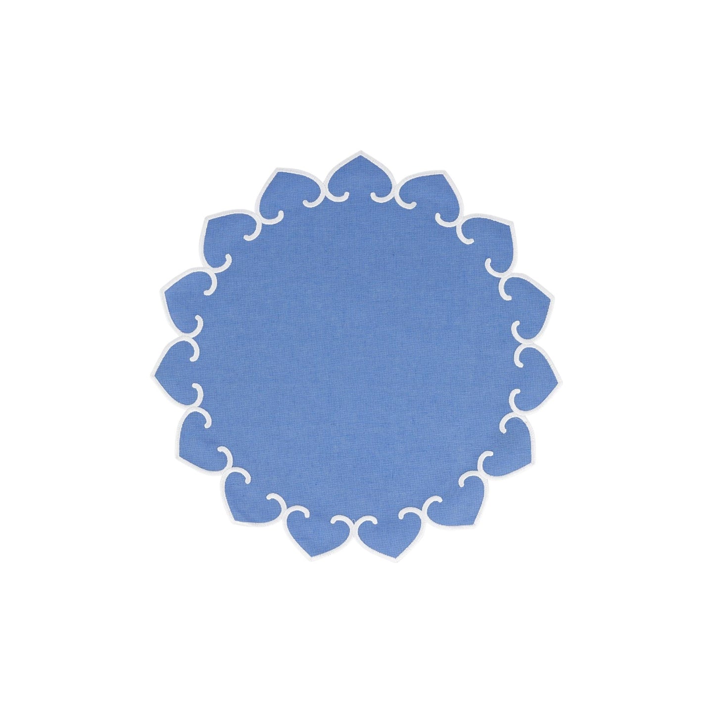 Cornflower Blue Round Placemats with White Stitching - Set of 4