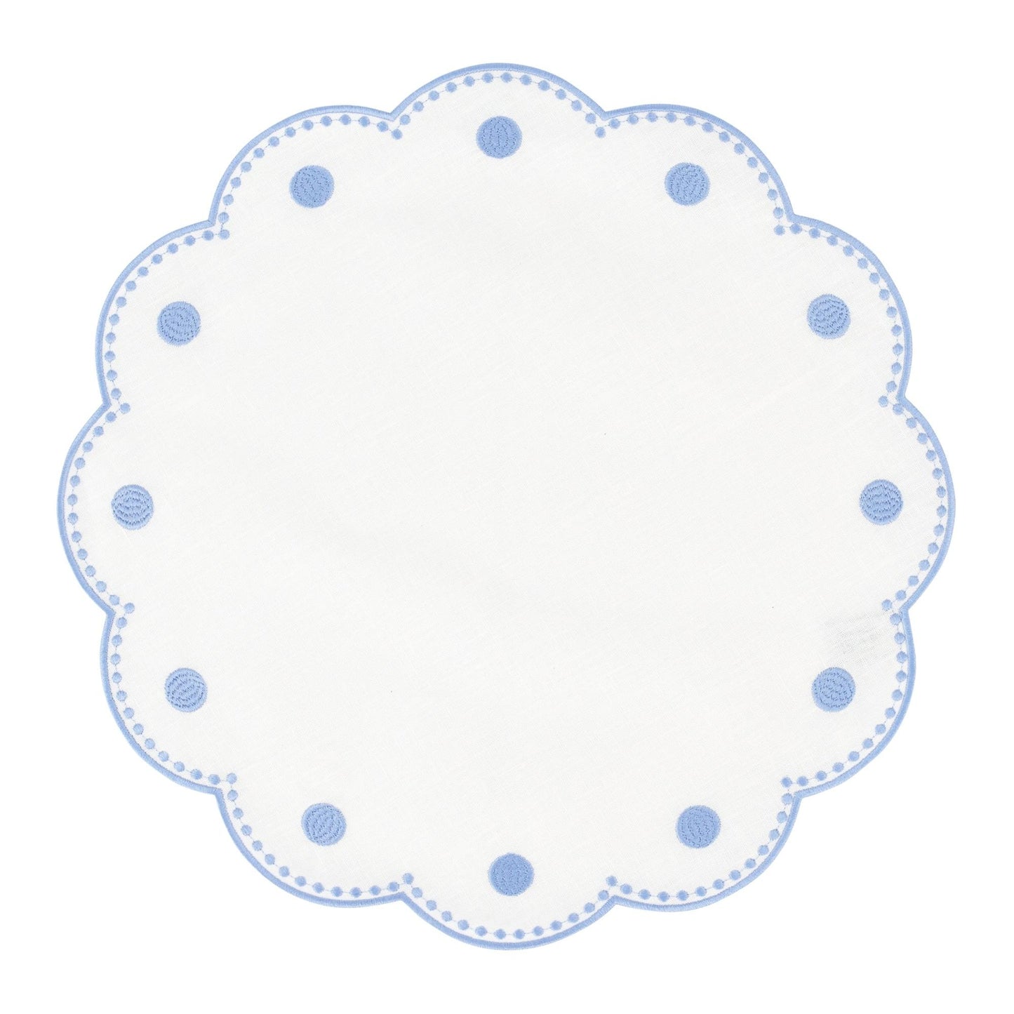 Tessuti White Round Placemats with Cornflower Blue Dots - Set of 4
